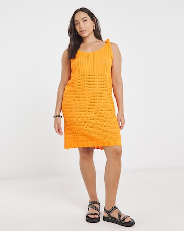 Simply Be Orange Tie Shoulder Crochet Look Mini Dress