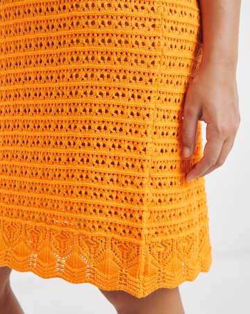 Simply Be Orange Tie Shoulder Crochet Look Mini Dress