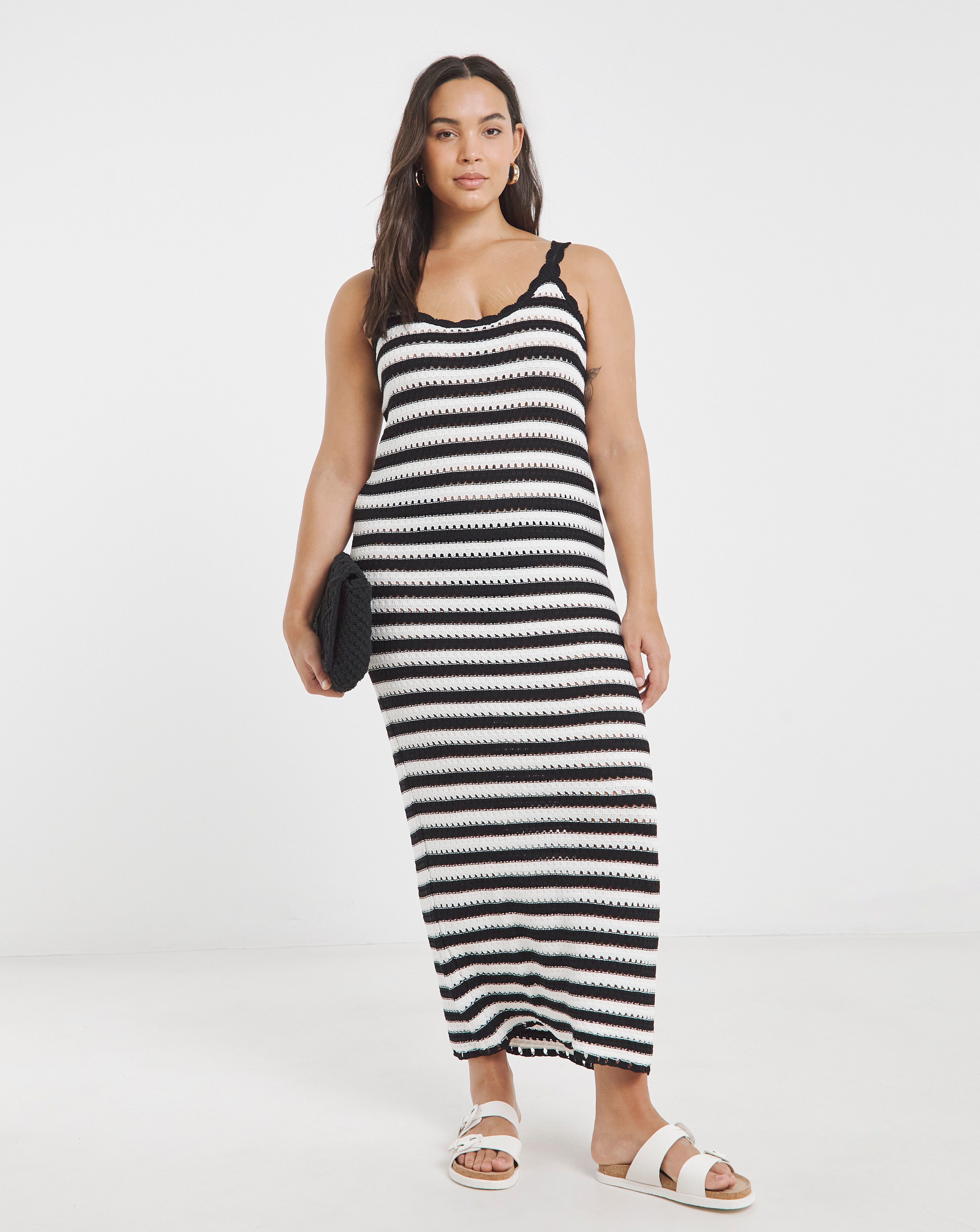 Simply Be Mono Stripe Crochet Maxi Dress