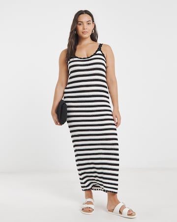 Simply Be Mono Stripe Crochet Maxi Dress