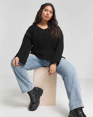 Black Ladder Detail V Neck Jumper