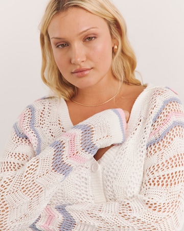 Cream Collar Detail Pointelle Boyfriend Cardigan