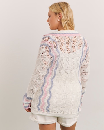 Cream Collar Detail Pointelle Boyfriend Cardigan