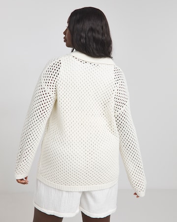 Cream Collar Detail Hole Knit Jumper