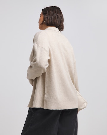 Oatmeal Collar Zip Through Cardigan