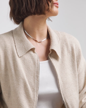 Oatmeal Collar Zip Through Cardigan