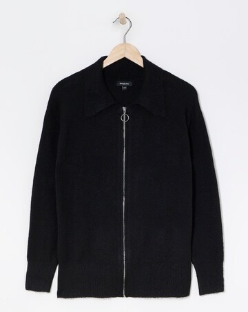 Black Collar Zip Through Cardigan