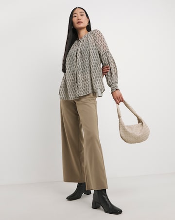 Ivory Print Collarless Georgette Blouse