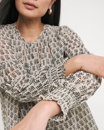 Ivory Print Collarless Georgette Blouse