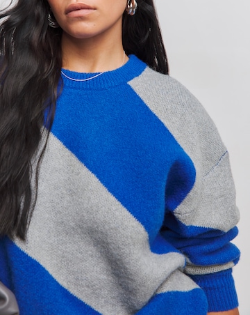 Blue and Grey Diagonal Stripe Jumper