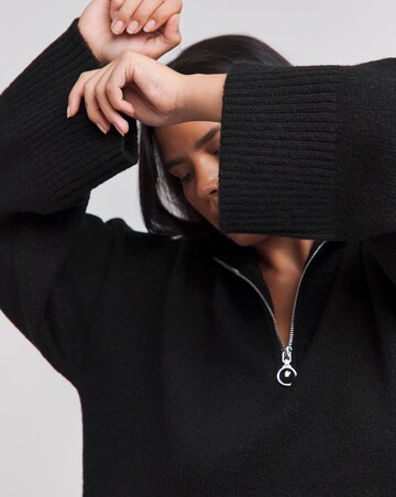 Black Zip Neck Knitted Mini Dress