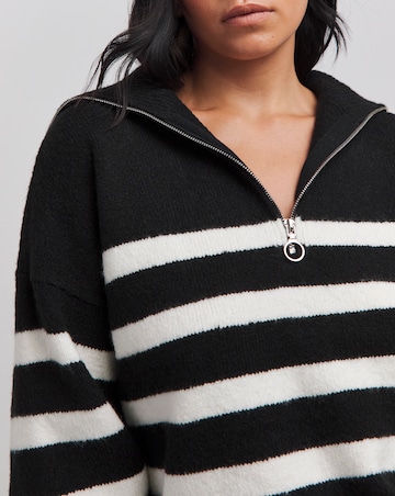 Mono Stripe Zip Neck Longline Jumper