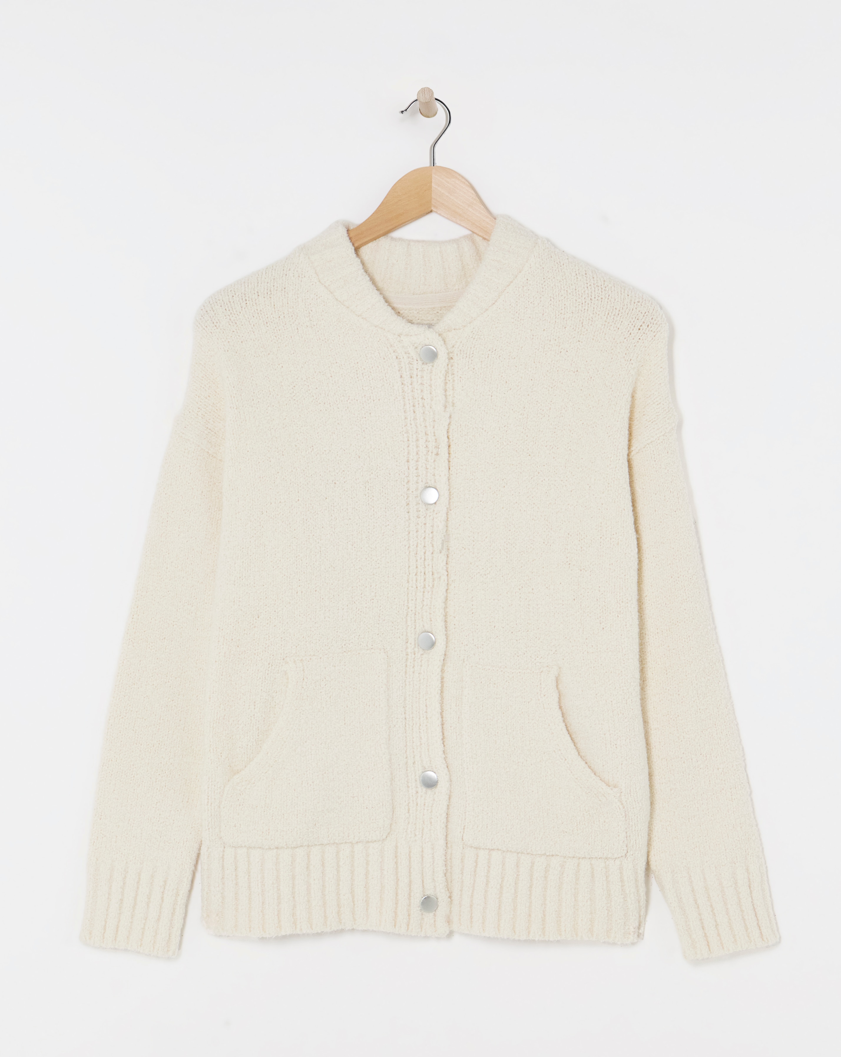 Cream Boucle Knitted Bomber Jacket