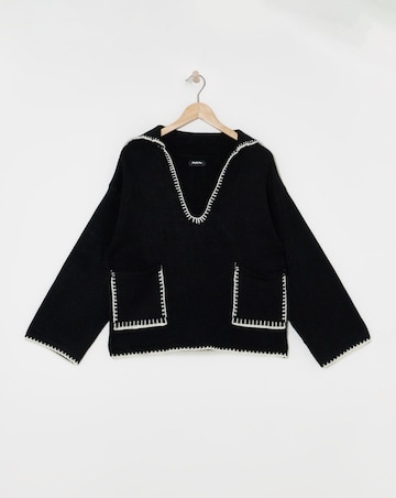 Black Blanket Stitch Pocket Collar Jumper