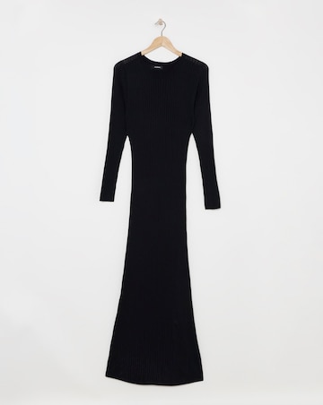 Black Full Hem Rib Knit Maxi Dress