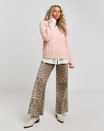 Pink V Neck Cable Knit Jumper