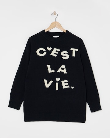 Black Cest La Vie Graphic Longline Jumper