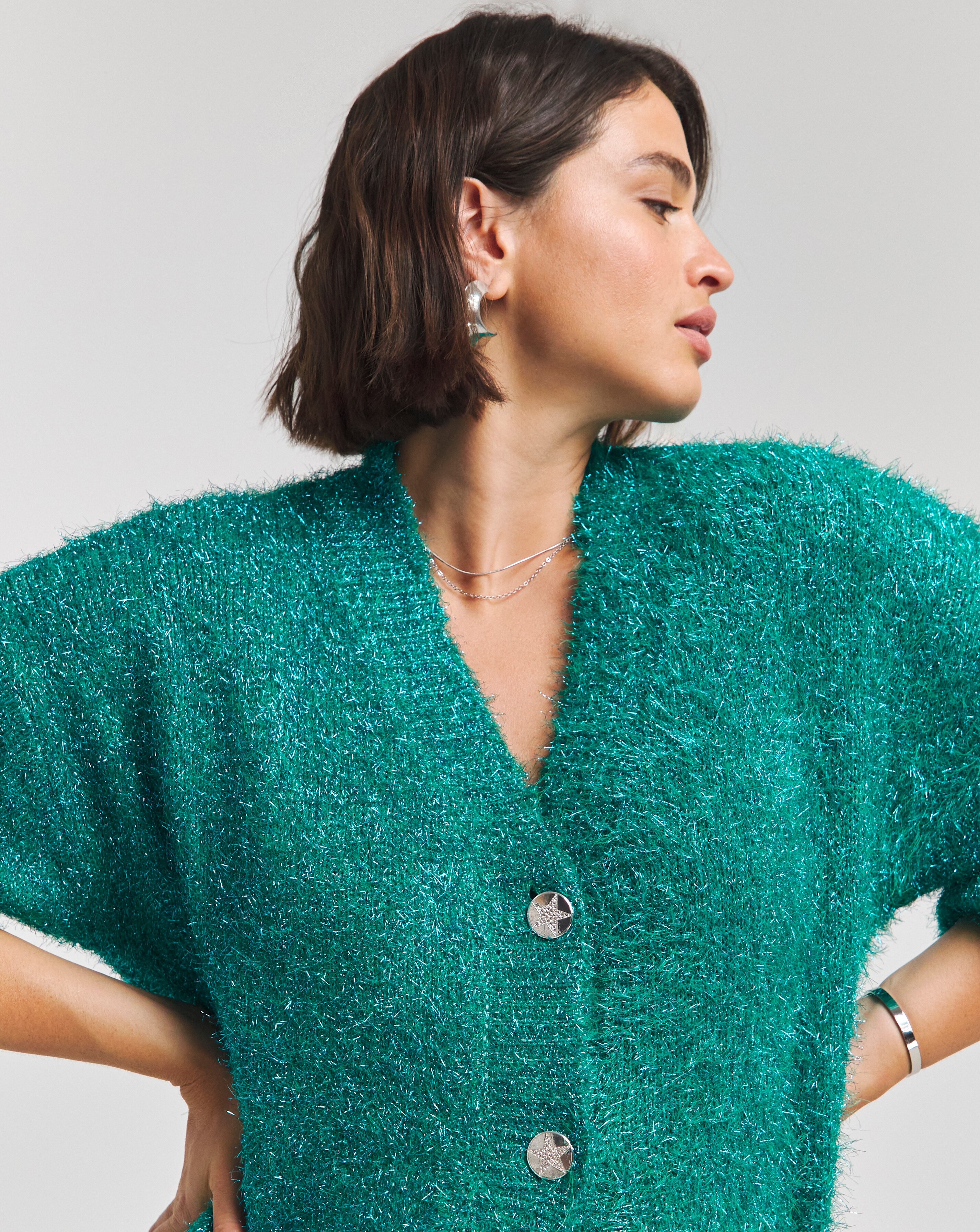 Simply Be X Twisted Wunder Green Tinsel Cardigan