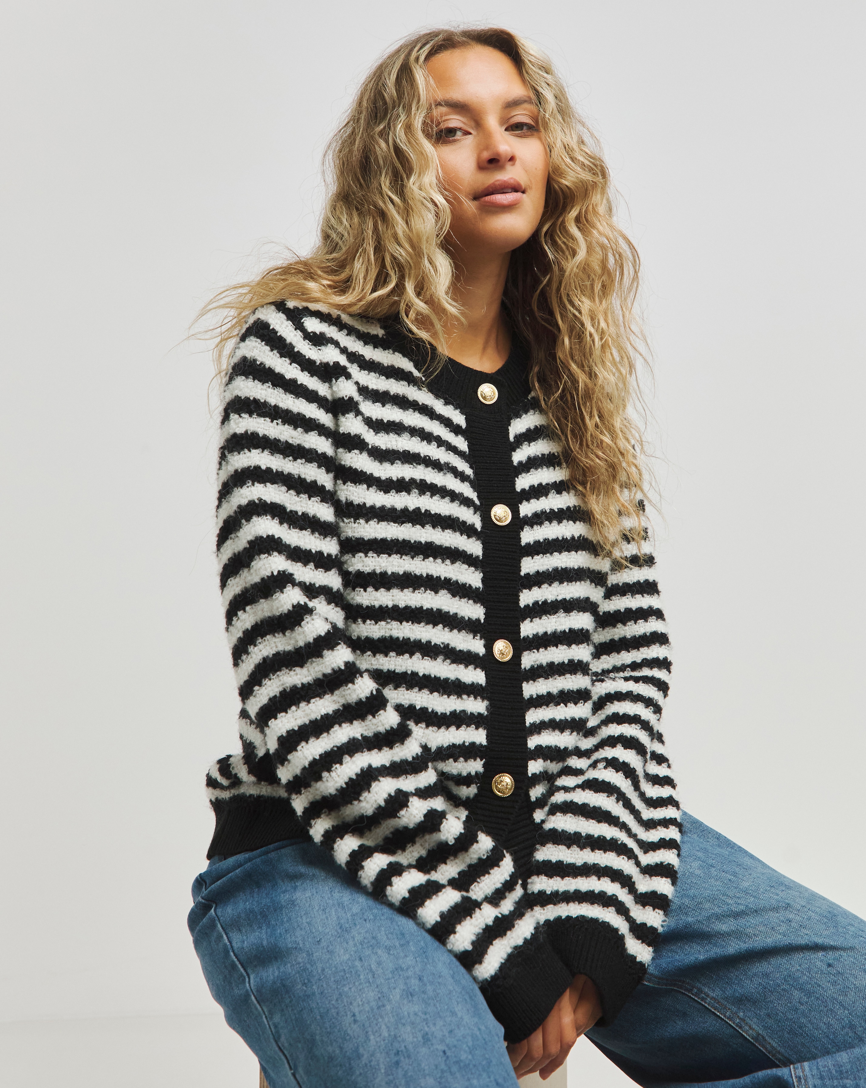 Simply Be Stripe Boxy Boucle Cardigan