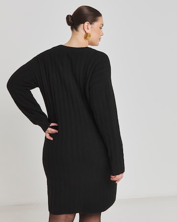 Simply Be Black Rib Flute Sleeve V Neck Mini Dress