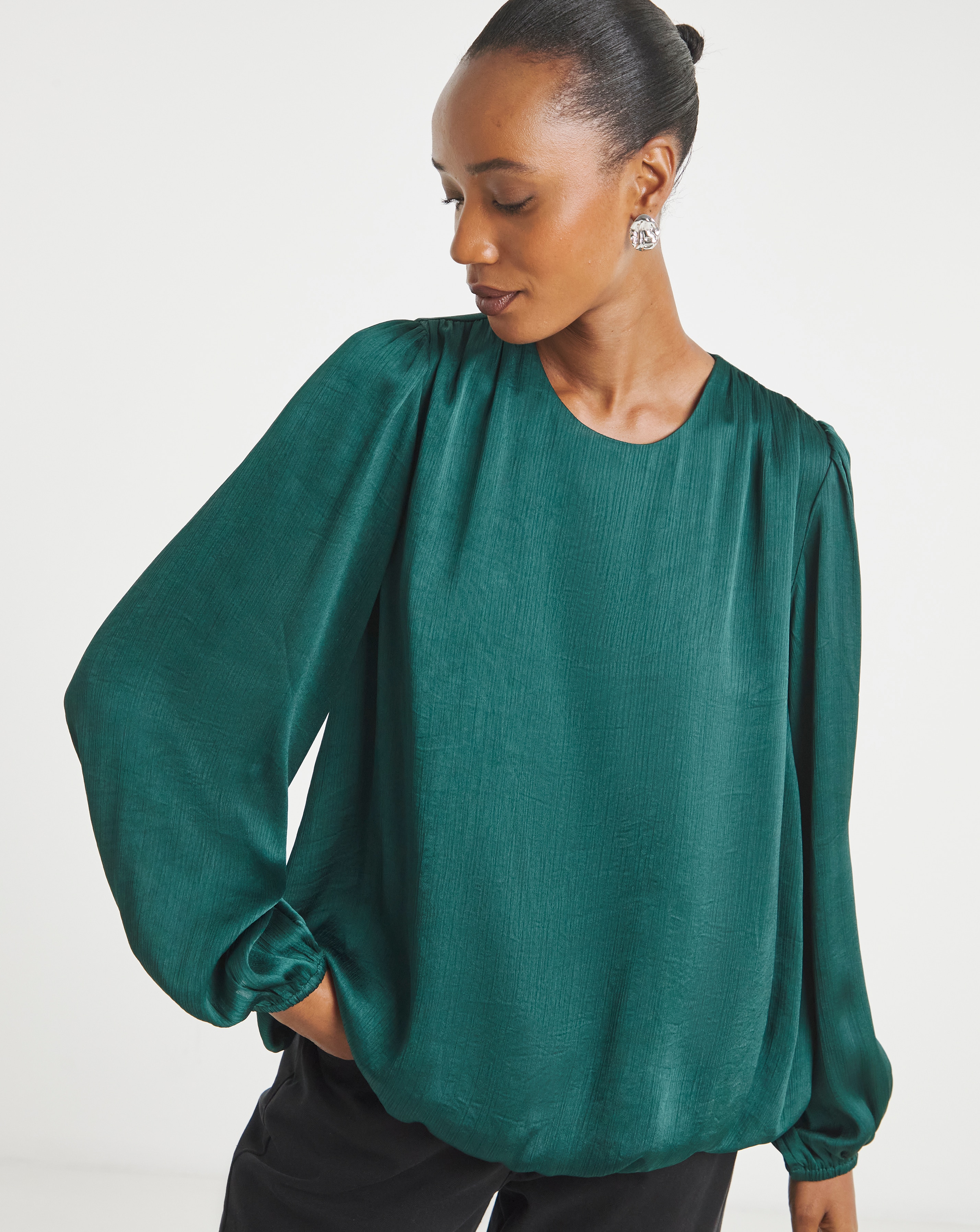 Satin Bubble Hem Blouse