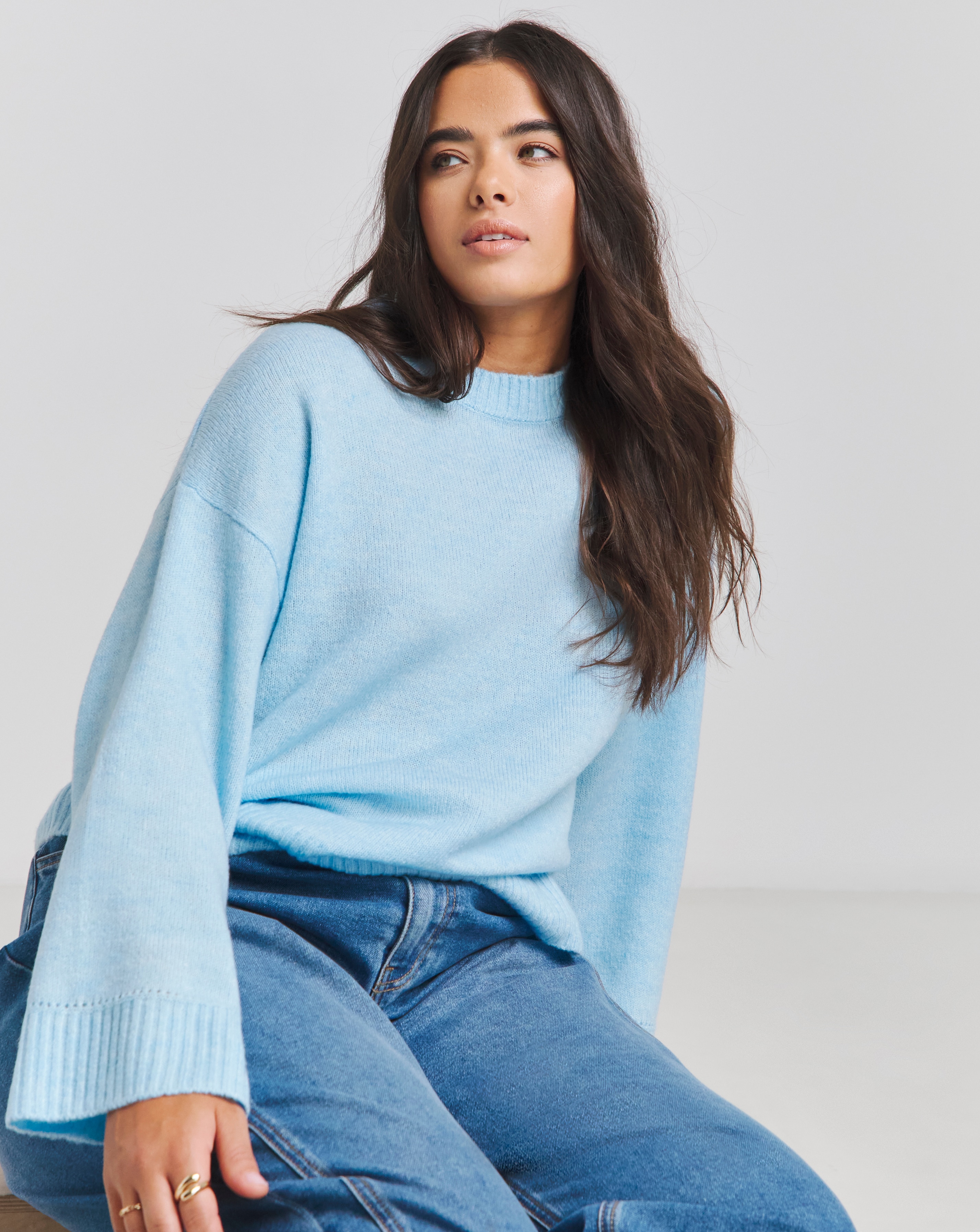 Simply Be Blue Crew Neck Knitted Jumper
