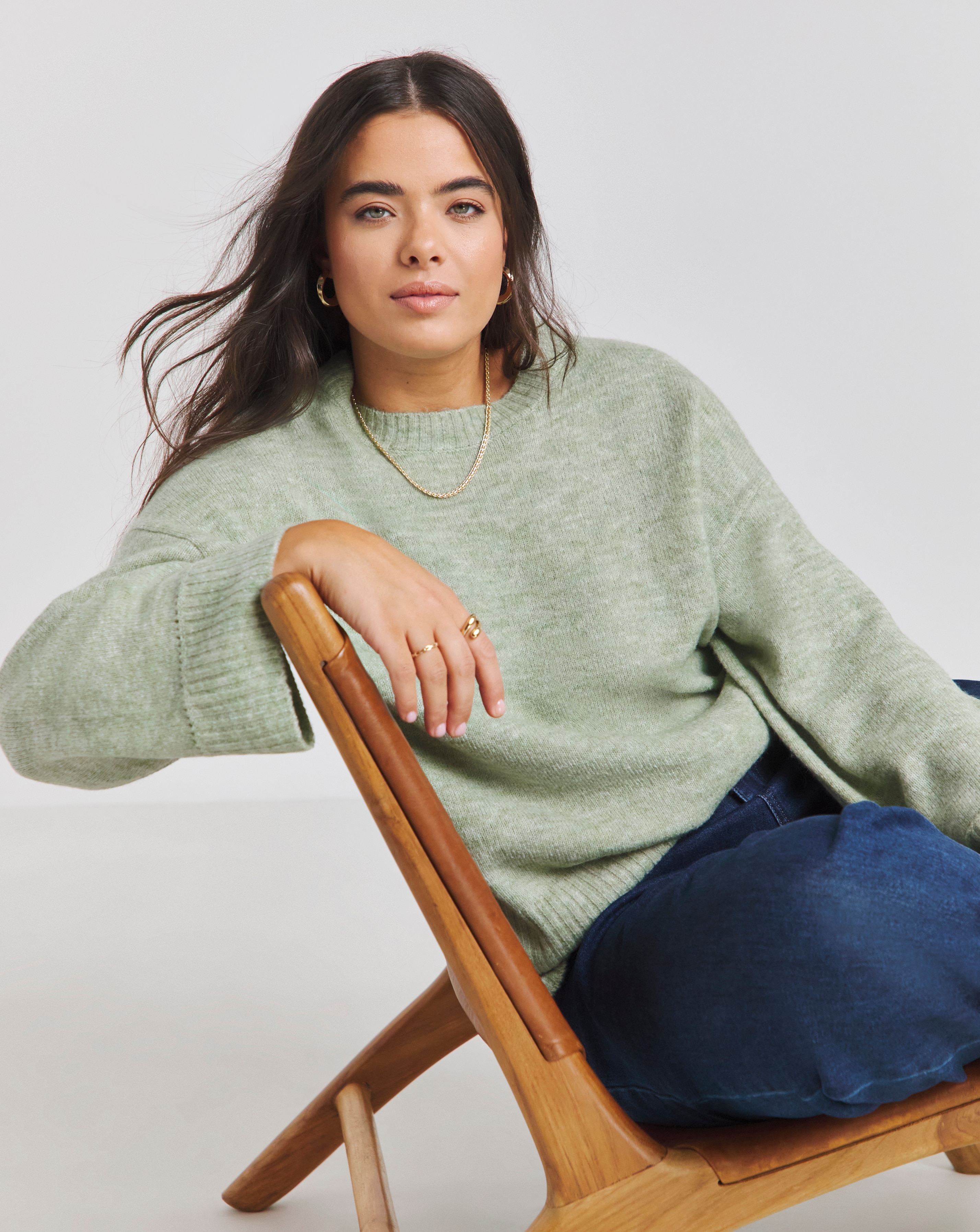 Simply Be Sage Crew Neck Knitted Jumper