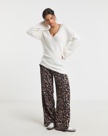 Simply Be Ivory Slouchy V Neck Longline Jumper