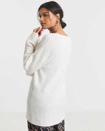 Simply Be Ivory Slouchy V Neck Longline Jumper