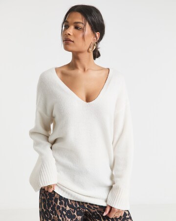 Simply Be Ivory Slouchy V Neck Longline Jumper