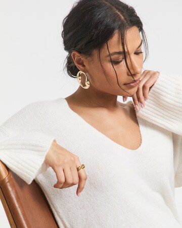 Simply Be Ivory Slouchy V Neck Longline Jumper