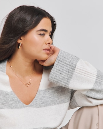 Grey & Ivory Stripe Slouchy V Neck Longline Jumper