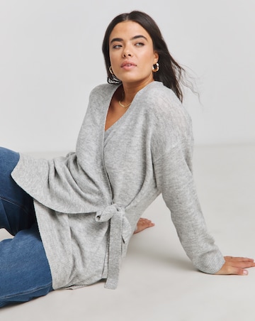 Simply Be Grey Longline Ballet Wrap Cardigan
