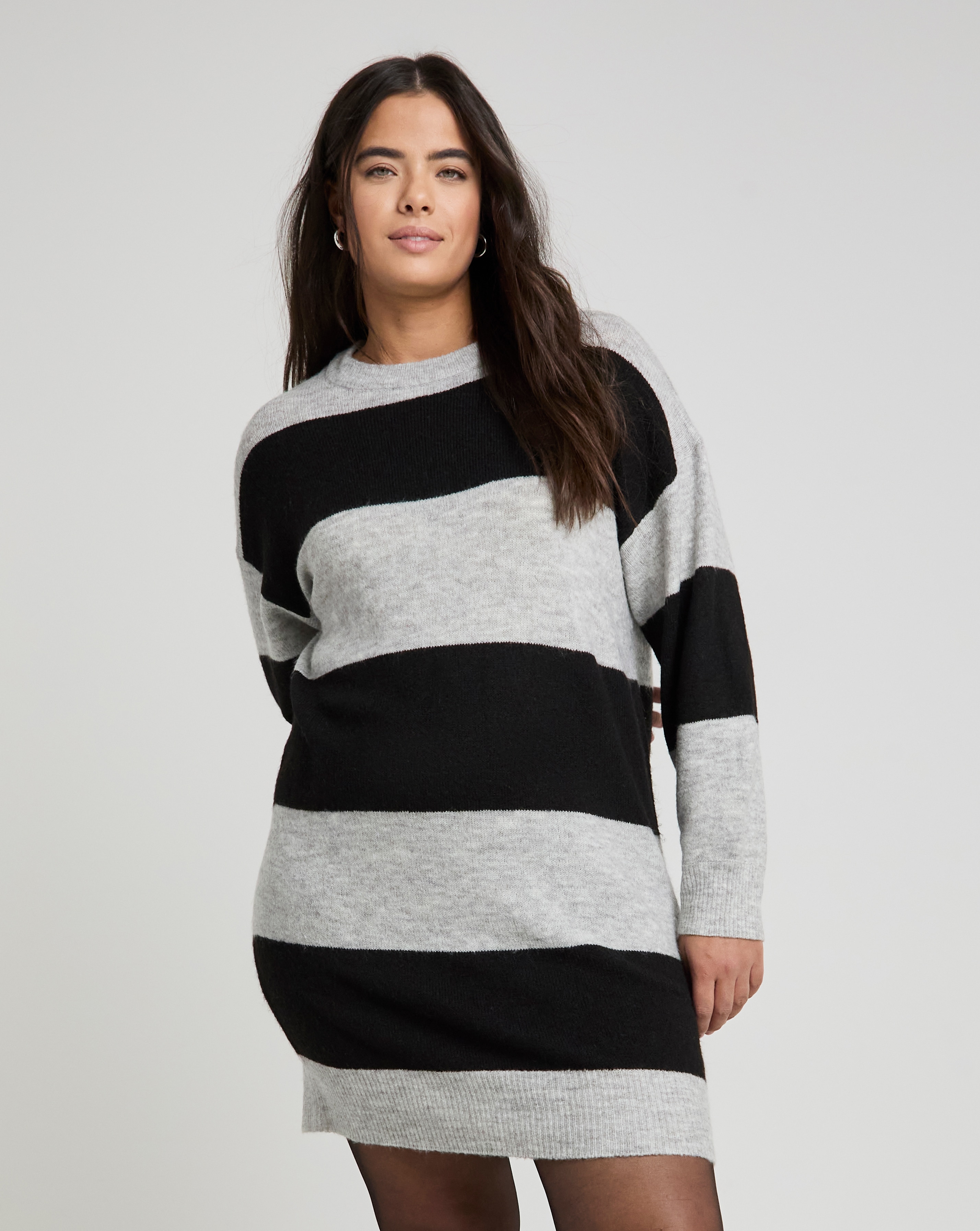 Simply Be Black Grey Stripe Crew Neck Mini Dress JD Williams