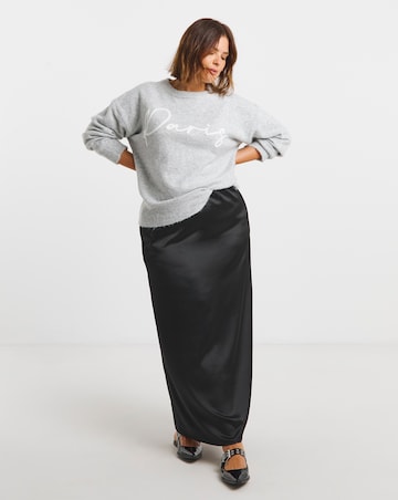 Simply Be Grey Marl Paris Slogan Knitted Jumper