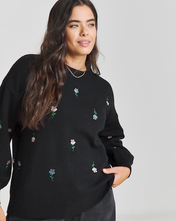 Simply Be Black Rose Embroidered Jumper