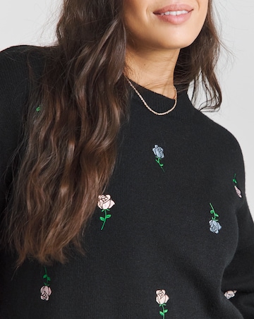 Simply Be Black Rose Embroidered Jumper