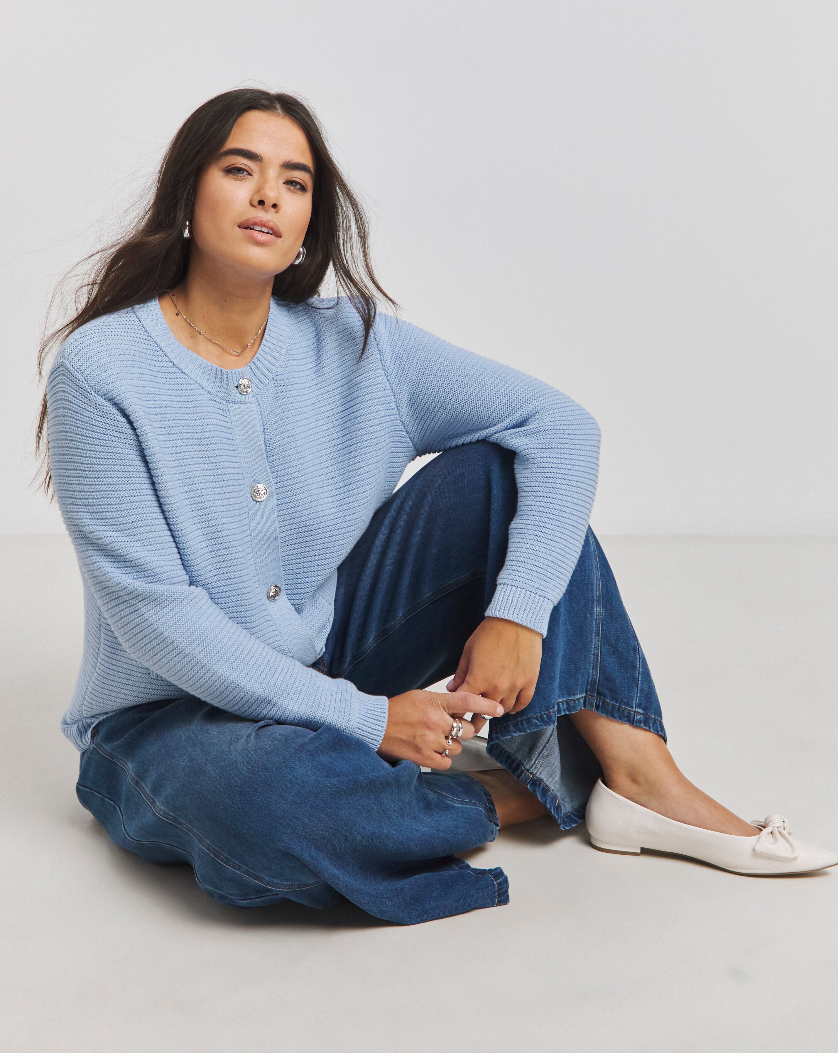 Simply Be Blue Crew Neck Cardigan