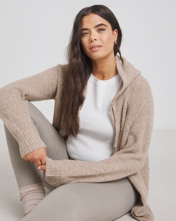 Simply Be Oatmeal Knitted Zip Through Hoodie