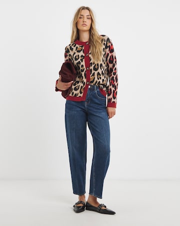 Simply Be Neutral & Red Leopard Jacquard Cardigan