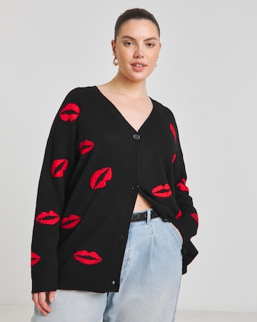 Simply Be Black Lips Jacquard Boyfriend Cardigan