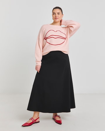 Pink Embroidered Lips Volume Sleeve Longline Jumper