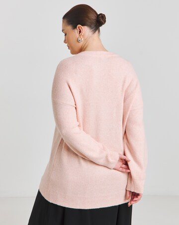 Pink Embroidered Lips Volume Sleeve Longline Jumper