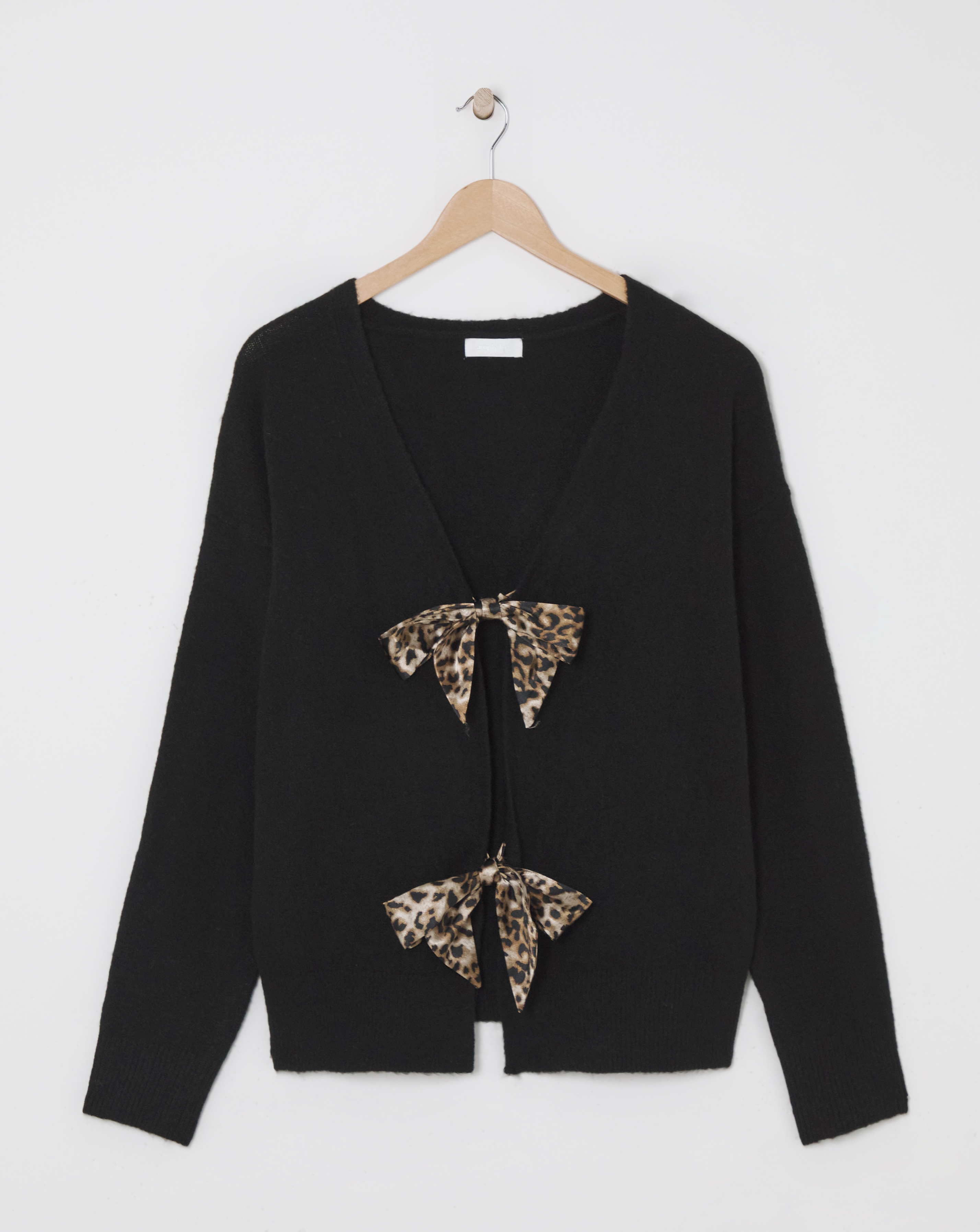 Black Leopard Bow Tie Front Cardigan
