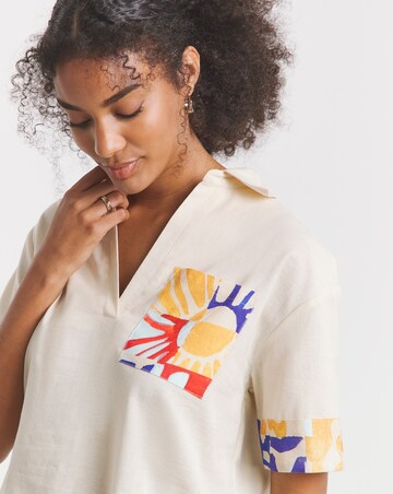 Native Youth Floral Placement Linen Blend Print Shirt