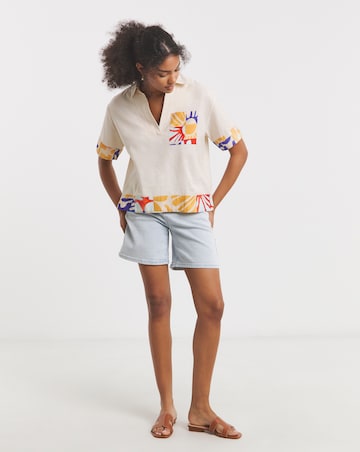 Native Youth Floral Placement Linen Blend Print Shirt