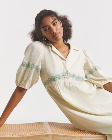 Native Youth Double Gauze Embroidered Midaxi Dress