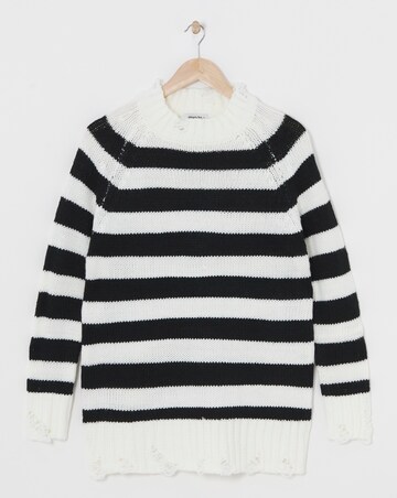 Mono Stripe Distressed Longline Jumper