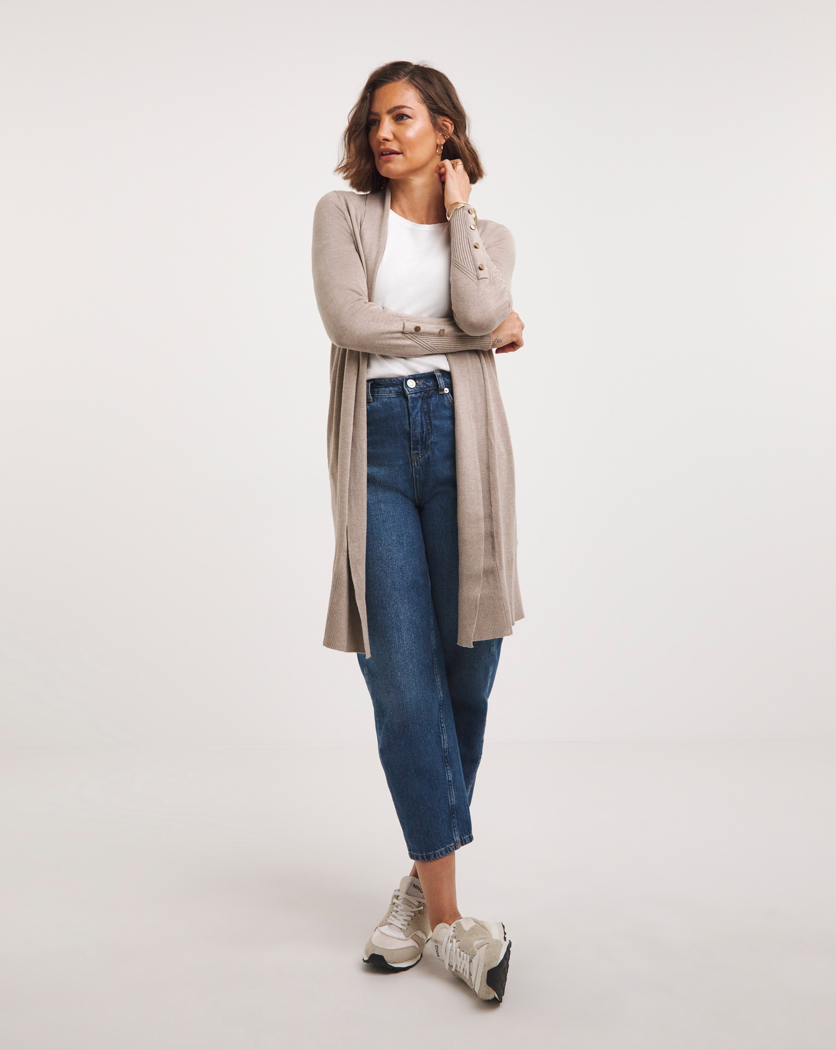 Oatmeal Longline Edge to Edge Cardigan | J D Williams