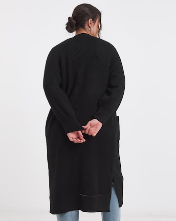 Black Longline Fisherman Rib Cardigan
